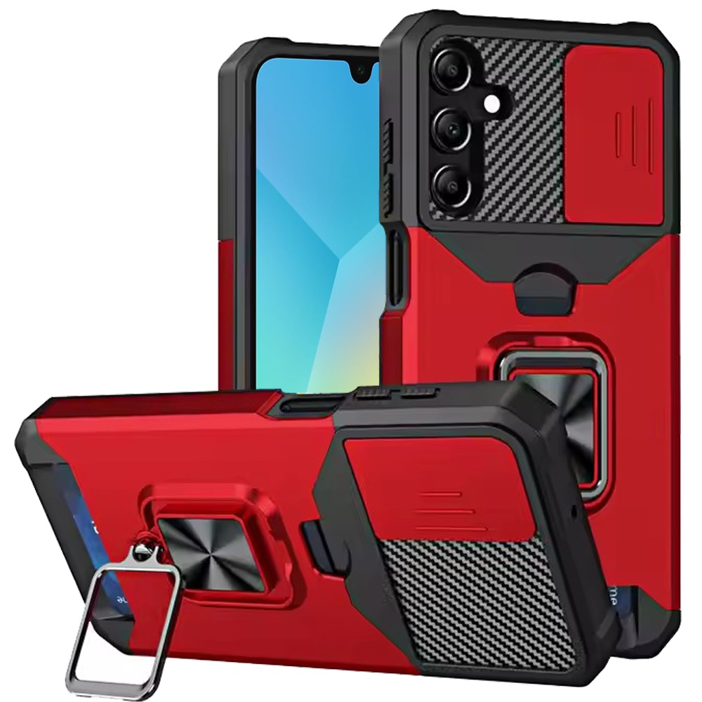 for samsung a16 5g multi functional card magnetic ring stand hybrid camera case cover red