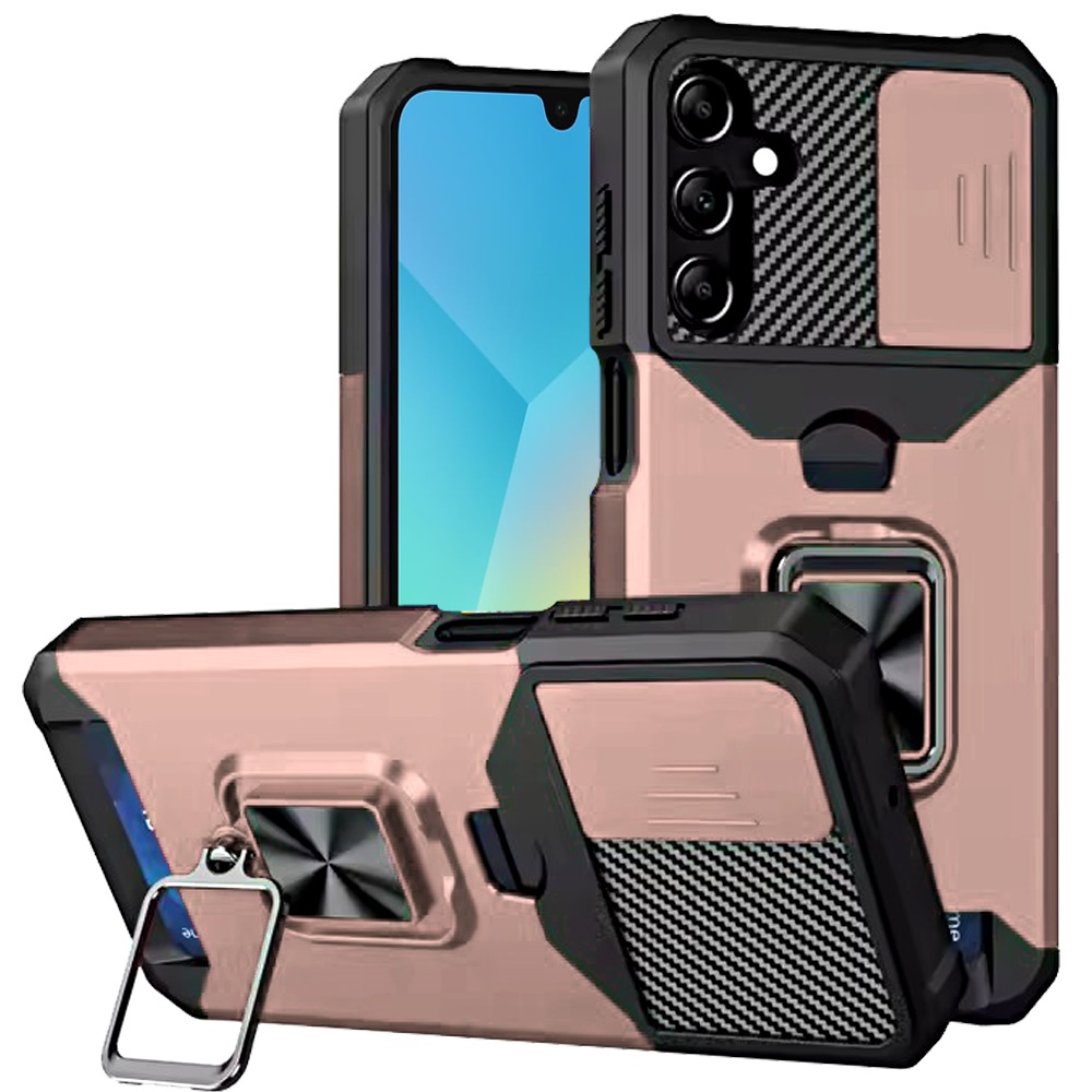 for samsung a16 5g multi functional card magnetic ring stand hybrid camera case cover rose gold