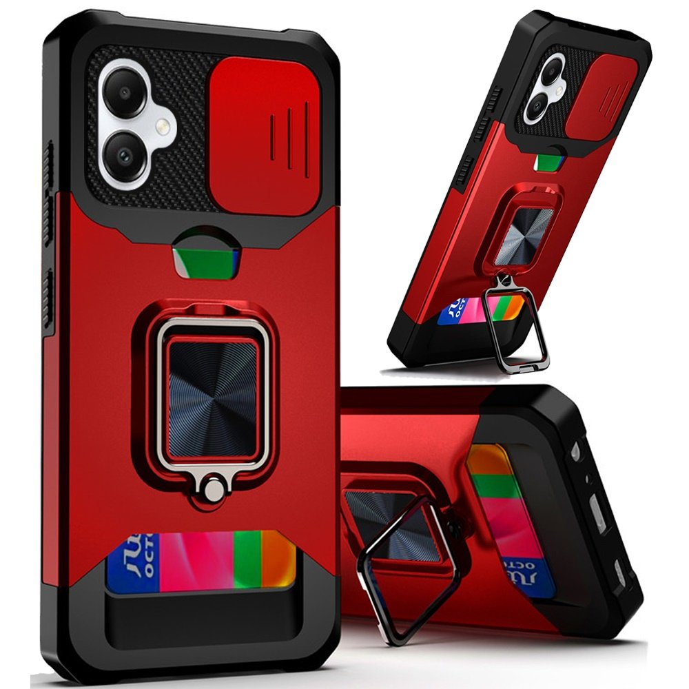 for samsung a06 multi functional card magnetic ring stand hybrid camera red