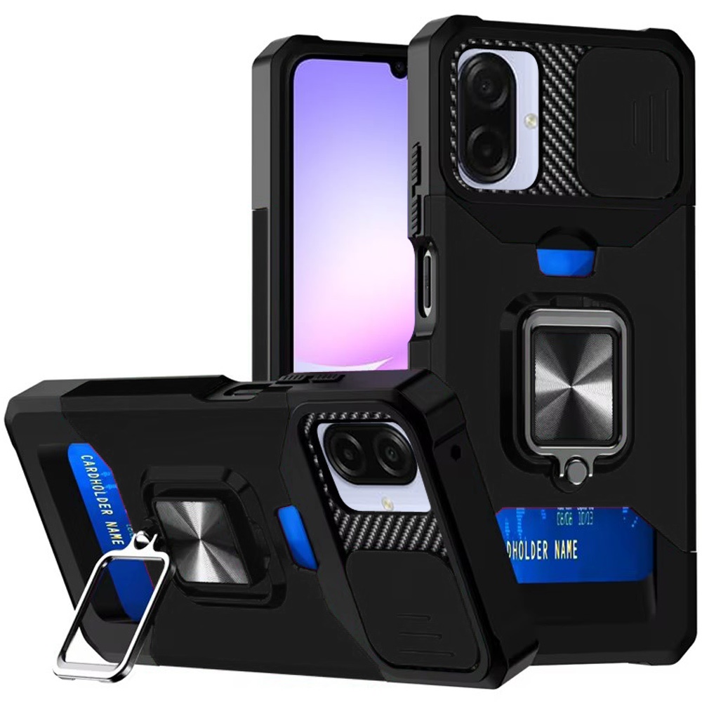 for samsung galaxy a07 multi functional card magnetic ring stand hybrid camera case cover black
