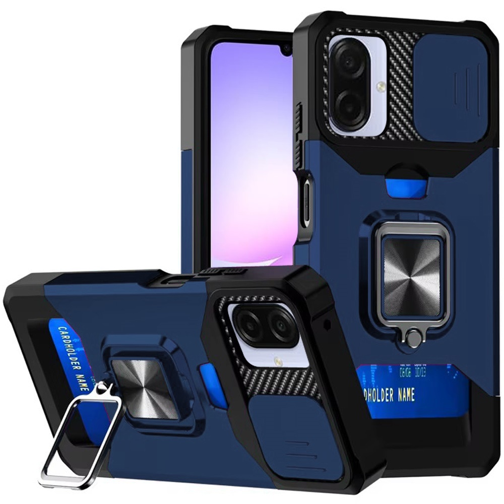 for samsung galaxy a07 multi functional card magnetic ring stand hybrid camera case cover blue