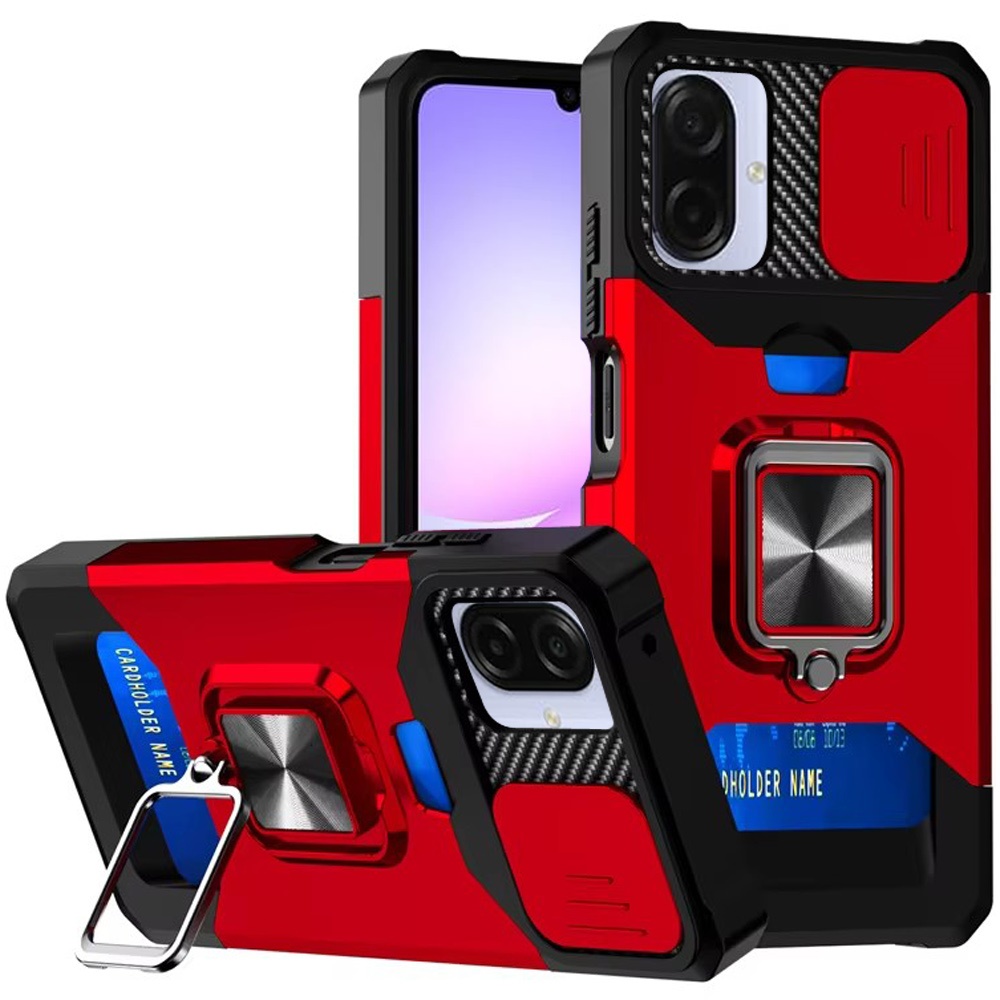 for samsung galaxy a07 multi functional card magnetic ring stand hybrid camera case cover red