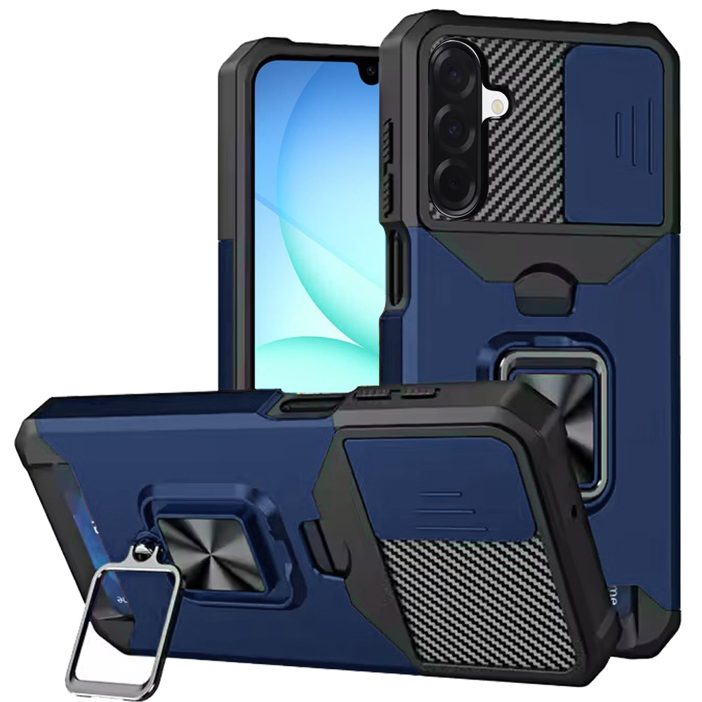 for samsung a17 5g multi functional card magnetic ring stand hybrid camera case cover blue