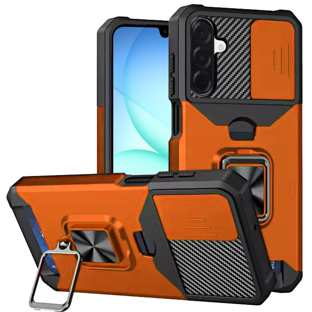 for samsung a17 5g multi functional card magnetic ring stand hybrid camera case cover cosmic orange