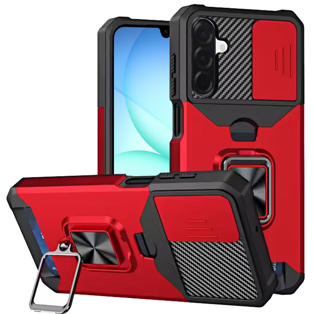 for samsung a17 5g multi functional card magnetic ring stand hybrid camera case cover red