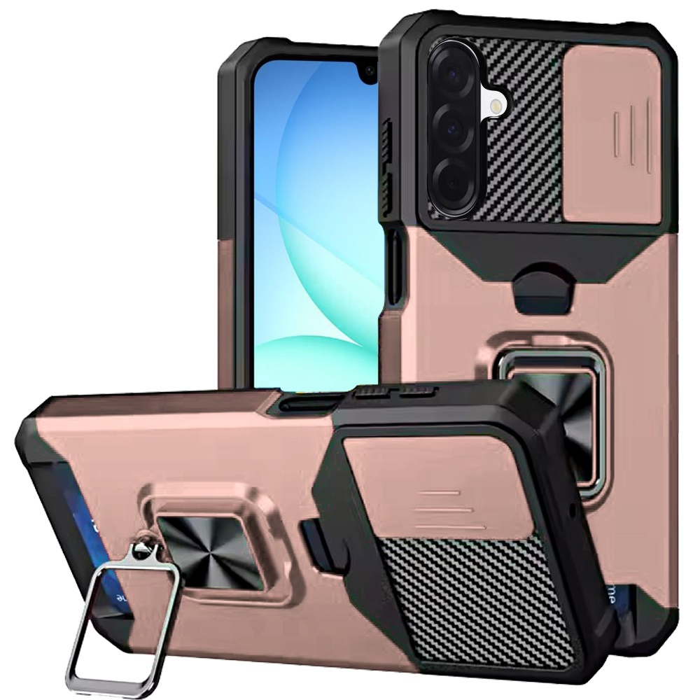 for samsung a17 5g multi functional card magnetic ring stand hybrid camera case cover rose gold