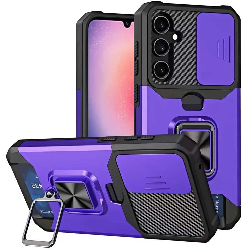 for samsung galaxy a26 multi functional card magnetic ring stand hybrid camera case cover dark purple