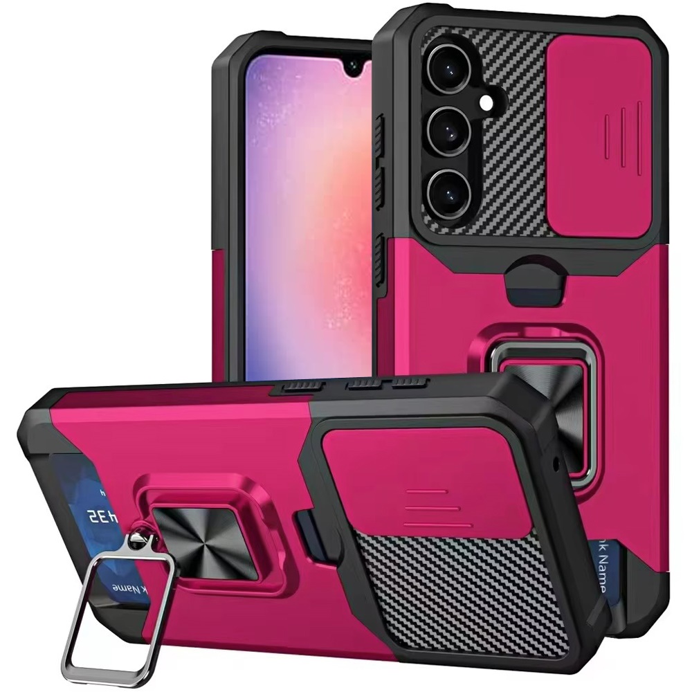 for samsung galaxy a26 multi functional card magnetic ring stand hybrid camera case cover hot pink