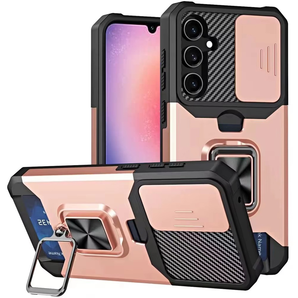 for samsung galaxy a26 multi functional card magnetic ring stand hybrid camera case cover rose gold