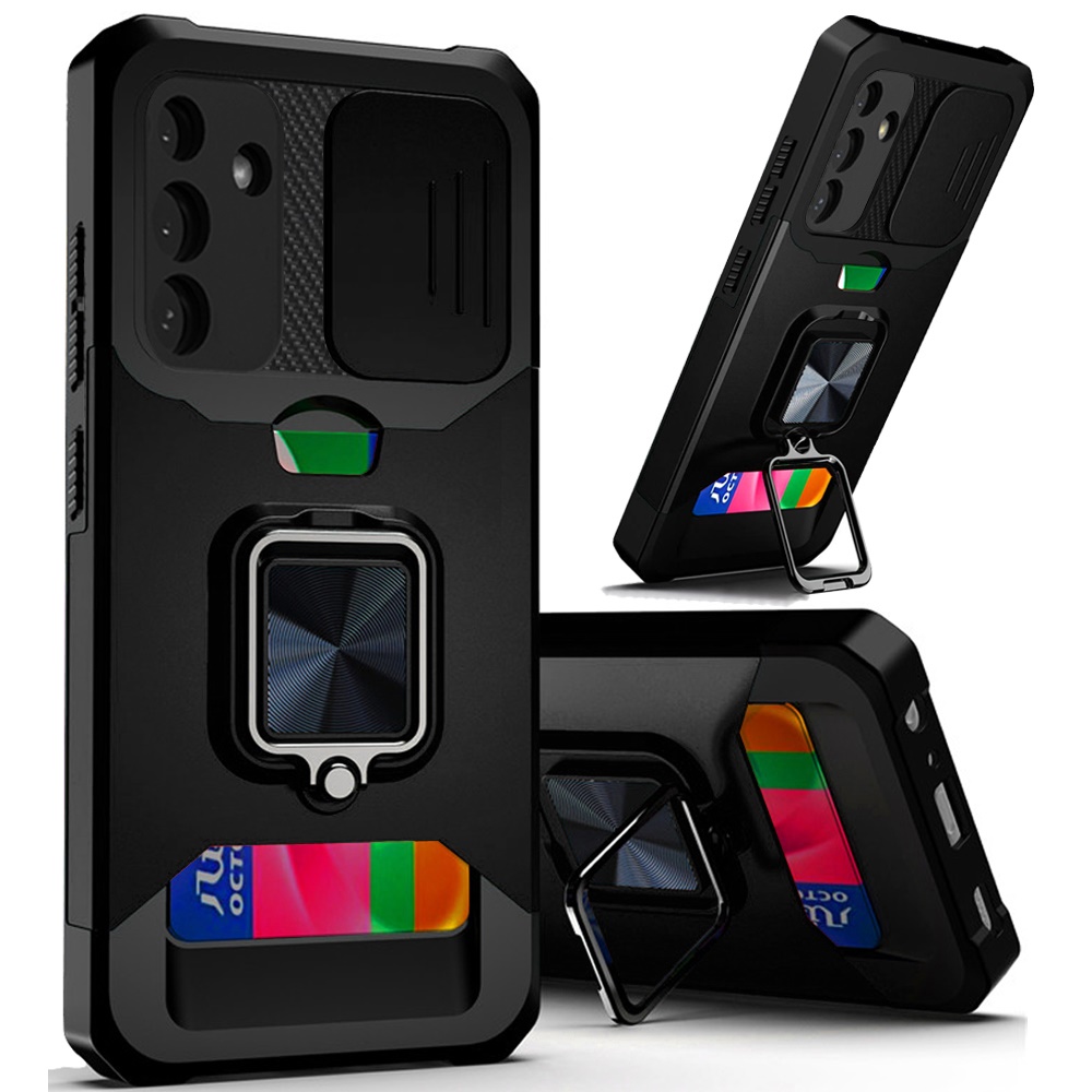 for samsung galaxy a36 / a56 multi functional card magnetic ring stand hybrid camera case cover black