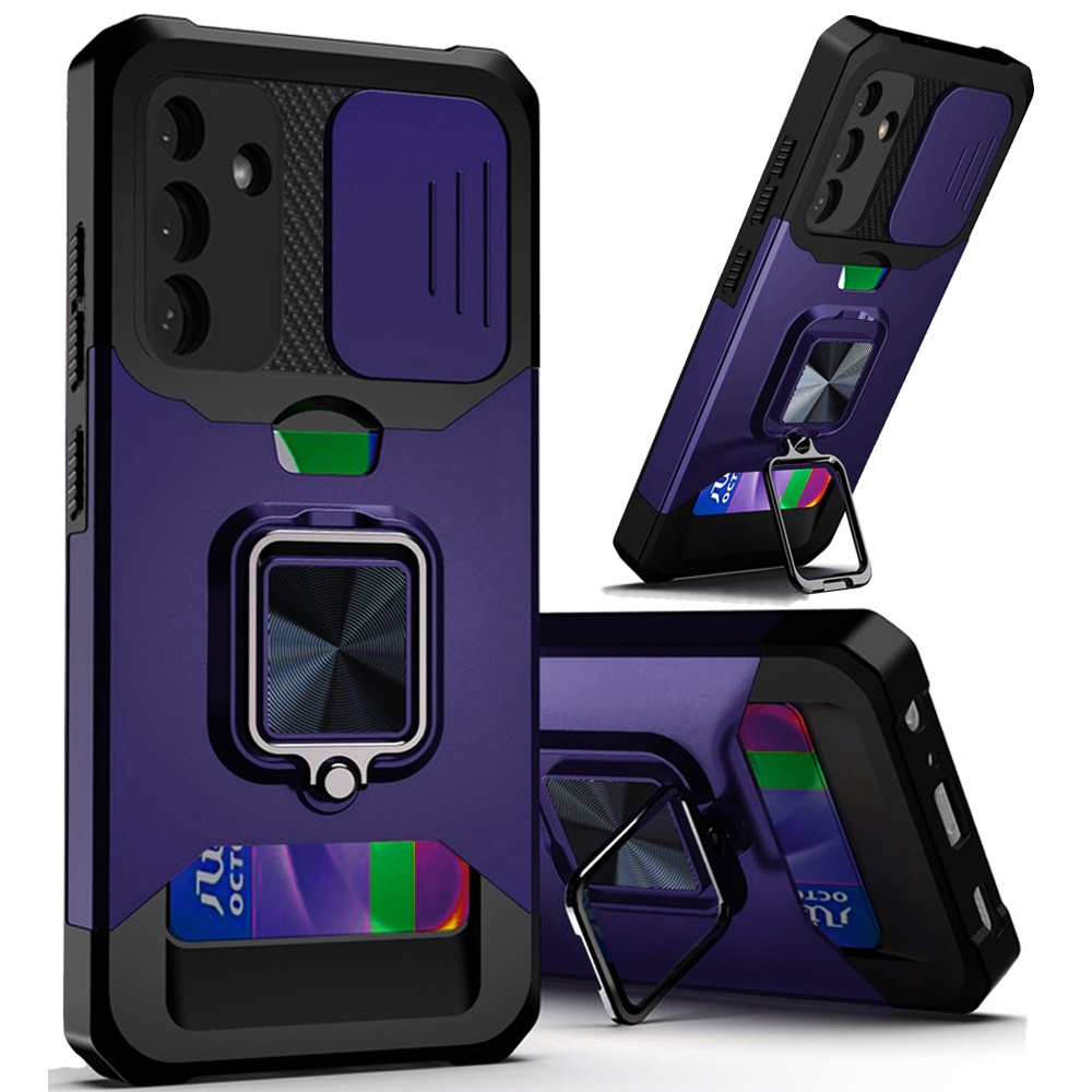 for samsung galaxy a36 / a56 multi functional card magnetic ring stand hybrid camera case cover dark purple