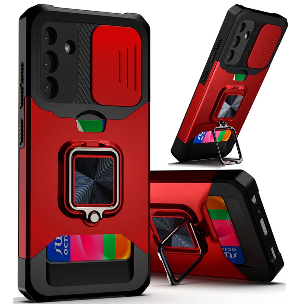 for samsung galaxy a36 / a56 multi functional card magnetic ring stand hybrid camera case cover red