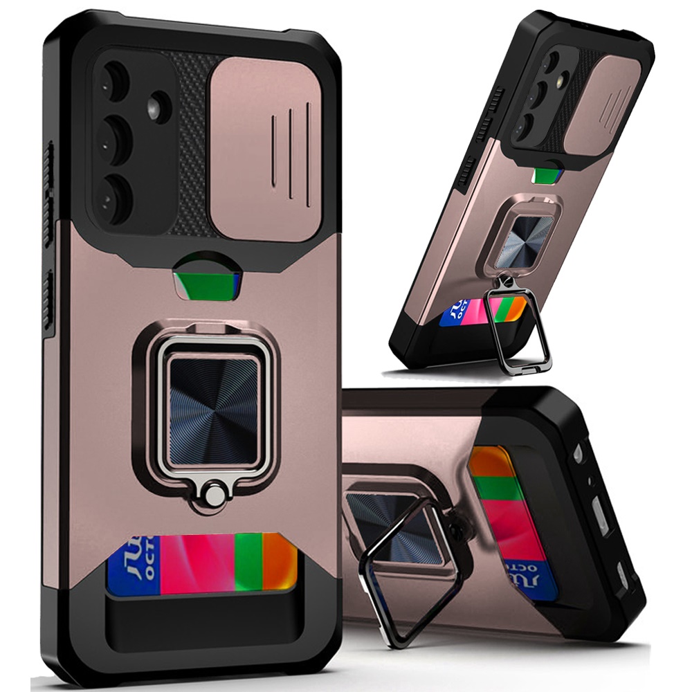 for samsung galaxy a36 / a56 multi functional card magnetic ring stand hybrid camera case cover rose gold