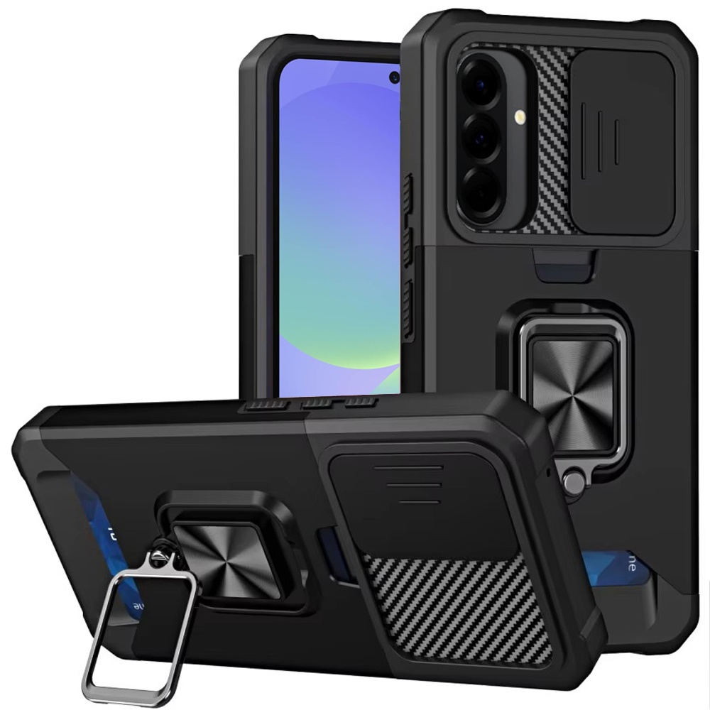 for samsung galaxy a37 multi functional card magnetic ring stand hybrid camera case cover black