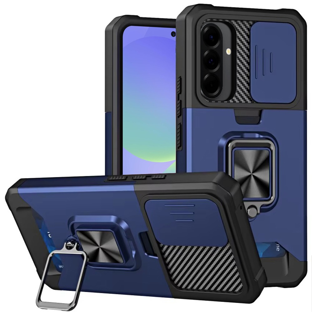 for samsung galaxy a37 multi functional card magnetic ring stand hybrid camera case cover blue