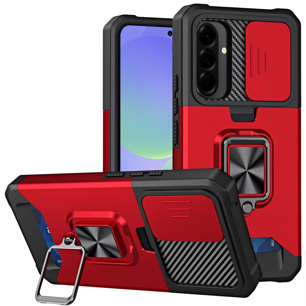 for samsung galaxy a37 multi functional card magnetic ring stand hybrid camera case cover red