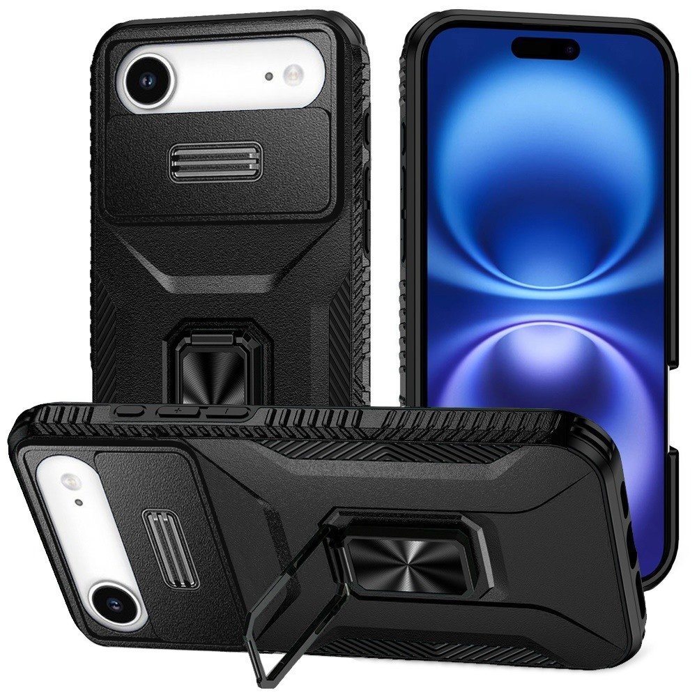 for iphone 17 air multi functional card magnetic ring stand hybrid camera case cover black