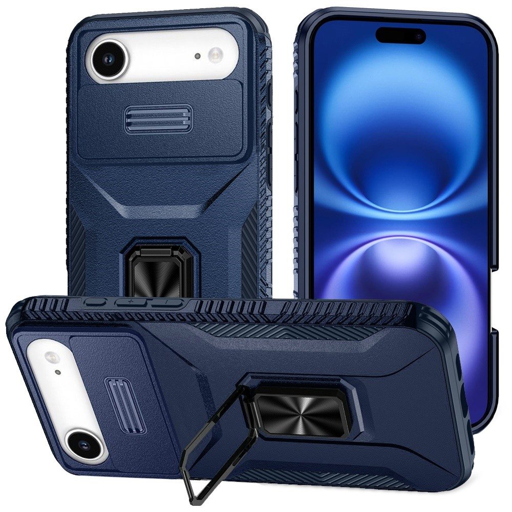 for iphone 17 air multi functional card magnetic ring stand hybrid camera case cover blue