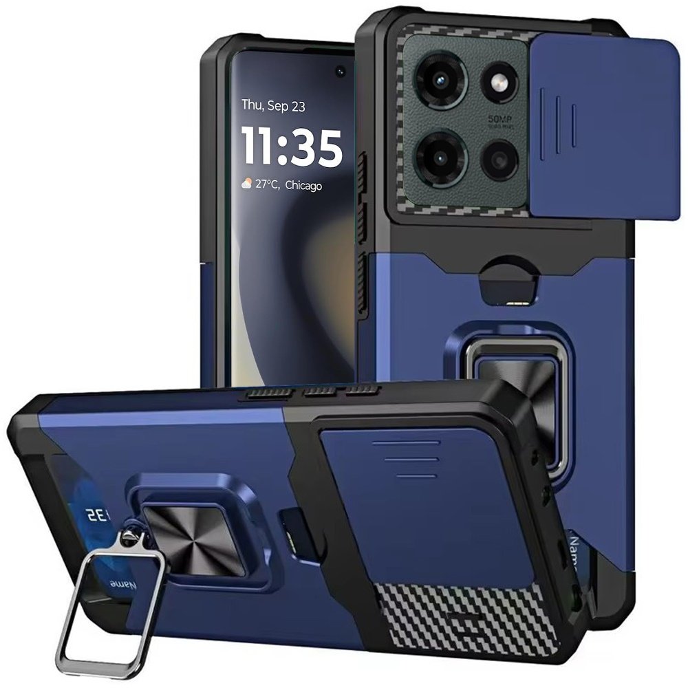 for motorola edge 2025 multi functional card magnetic ring stand hybrid camera case cover blue