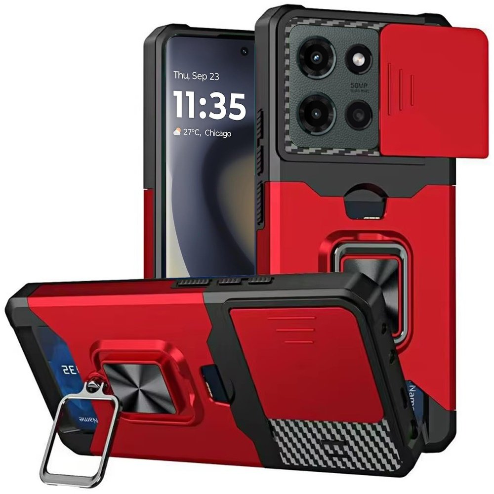 for motorola edge 2025 multi functional card magnetic ring stand hybrid camera case cover red