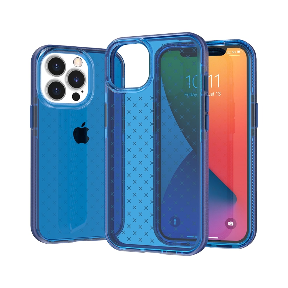 for apple iphone 14 pro 6.1" cross design ultra thick 3.0mm transparent shockproof hybrid case cover blue