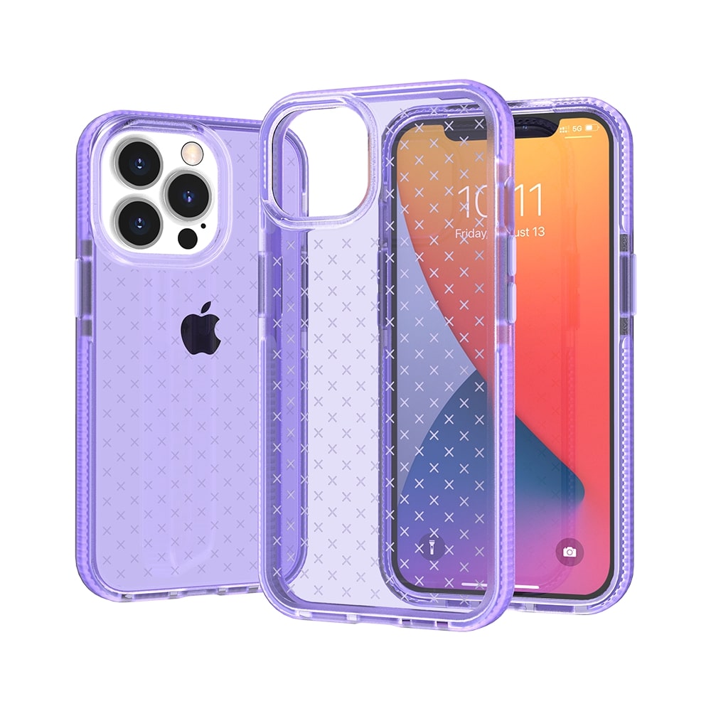 for apple iphone 14 pro 6.1" cross design ultra thick 3.0mm transparent shockproof hybrid case cover purple