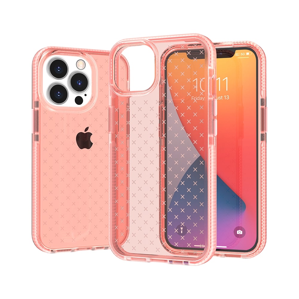 for apple iphone 14 pro 6.1" cross design ultra thick 3.0mm transparent shockproof hybrid case cover red