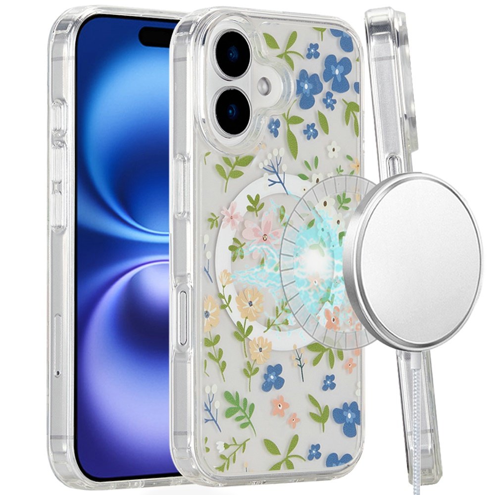 for iphone 16 6.1 inch magnetic space uv design case multicolor floral