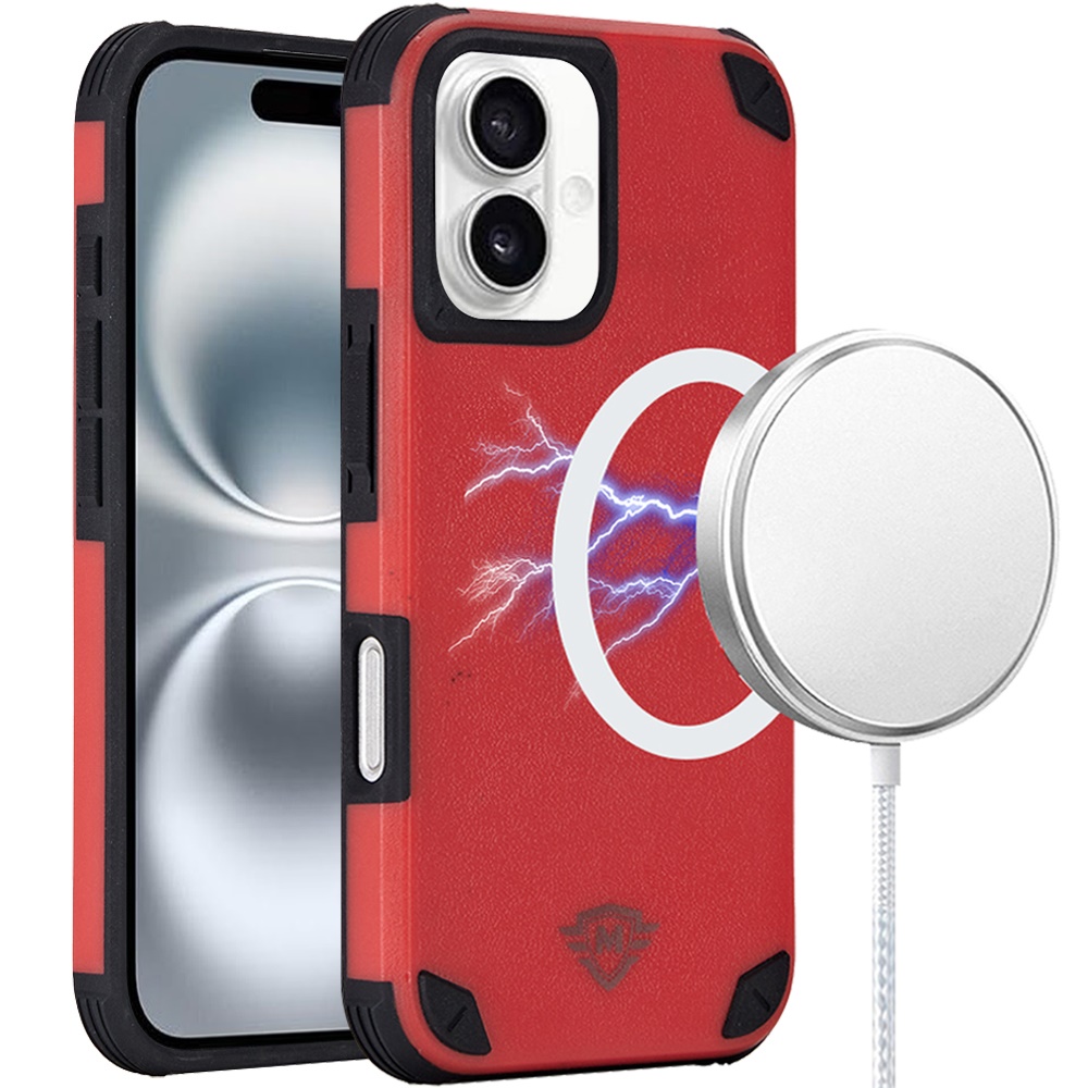 for iphone 16 6.1 inch magnetic heavy duty hybrid case with rotational stand red