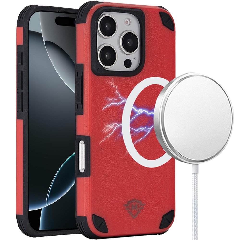for iphone 16 pro 6.3 inch magnetic heavy duty hybrid case with rotational stand red