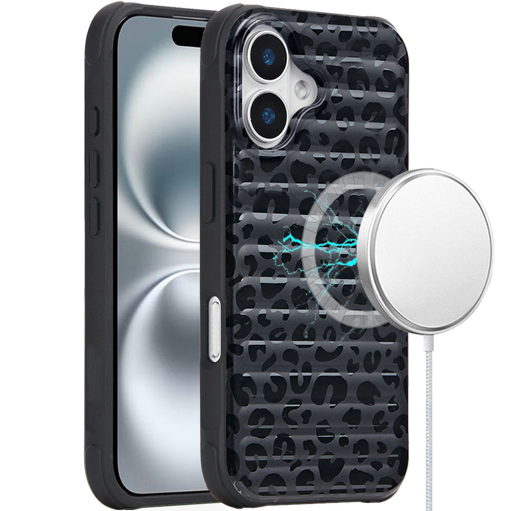 for iphone 16 6.1 inch magnetic chrome case black leopard