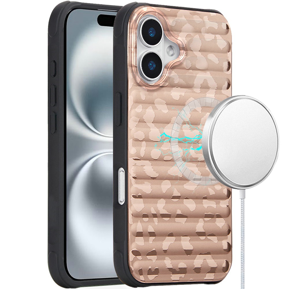 for iphone 16 6.1 inch magnetic chrome case rose gold leopard