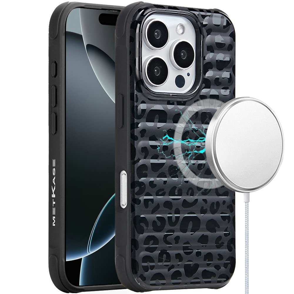 for iphone 16 pro 6.3 inch magnetic chrome case black leopard