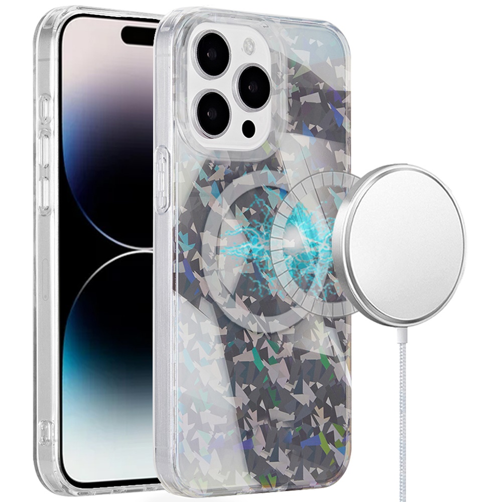 for iphone 14 pro max 6.7" magnetic double layer imd design case smoke holographic