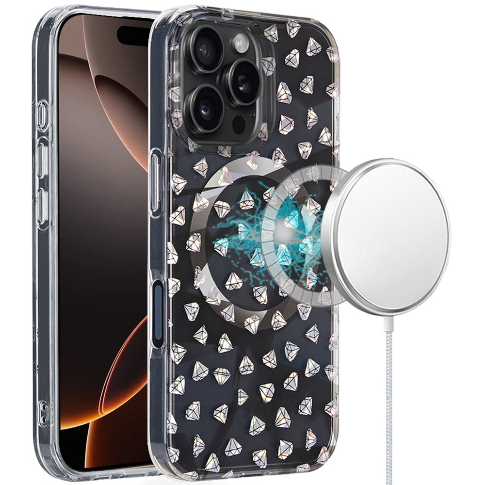 [polybag] for iphone 16 6.1 inch magnetic double layer imd design case smoke diamond holographic