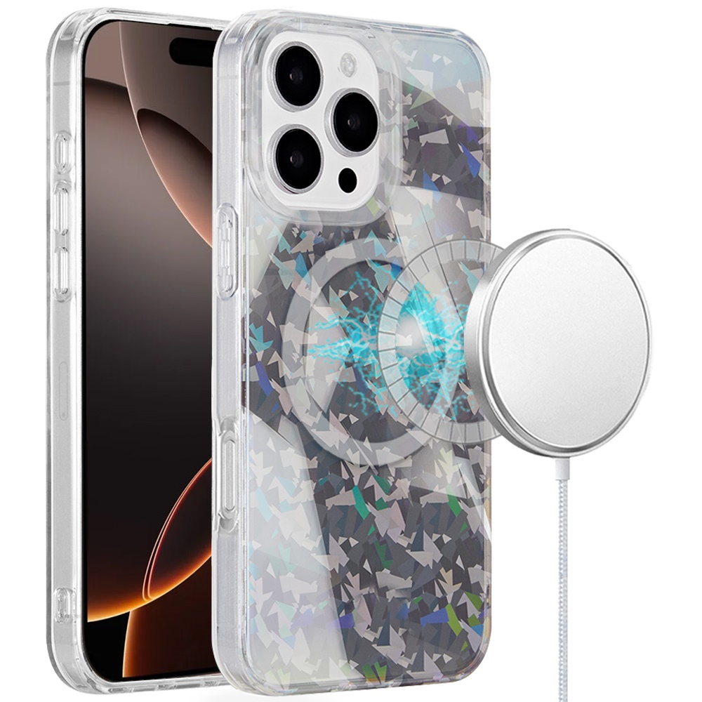 [polybag] for iphone 16 6.1 inch magnetic double layer imd design case smoke holographic