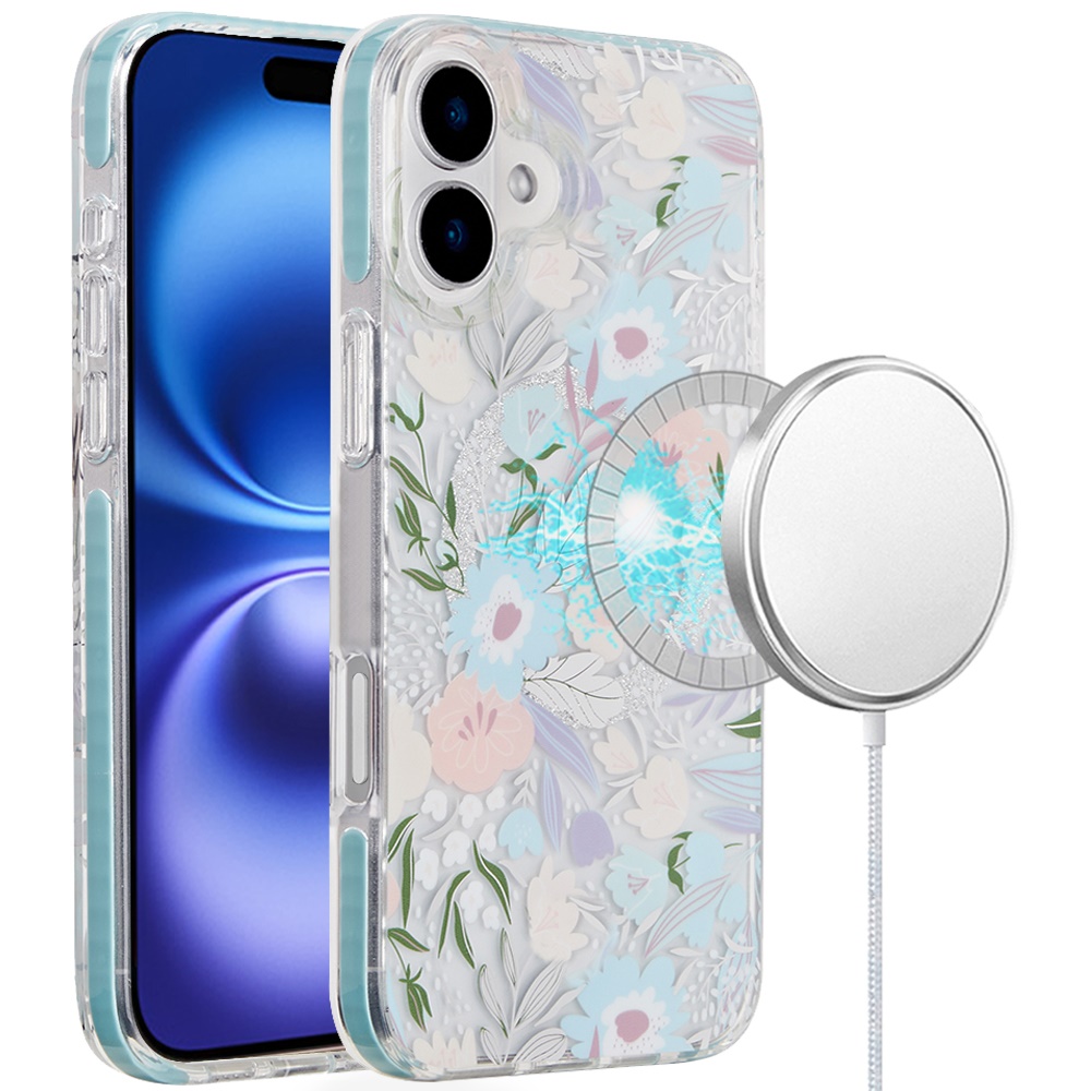 [polybag] for iphone 16 pro 6.3 inch magnetic double layer imd design case floral a