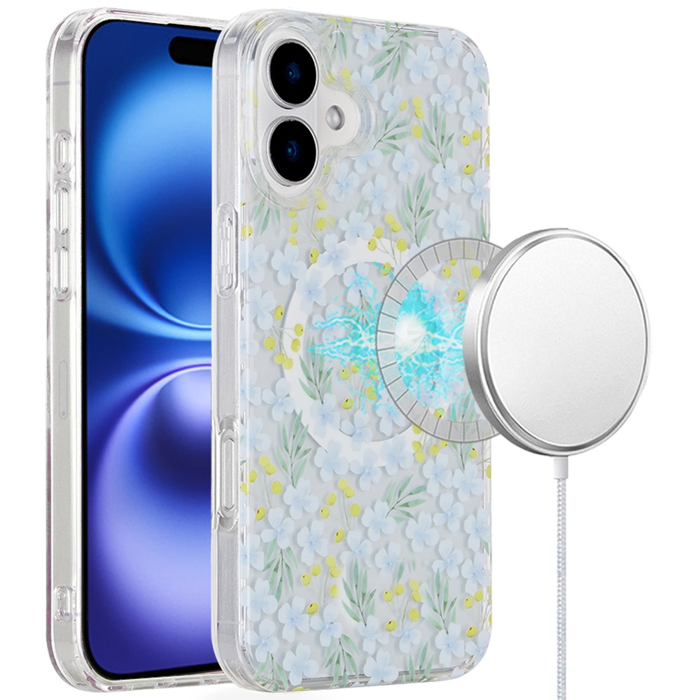 for iphone 16 plus 6.7 inch magnetic double layer imd design case floral c