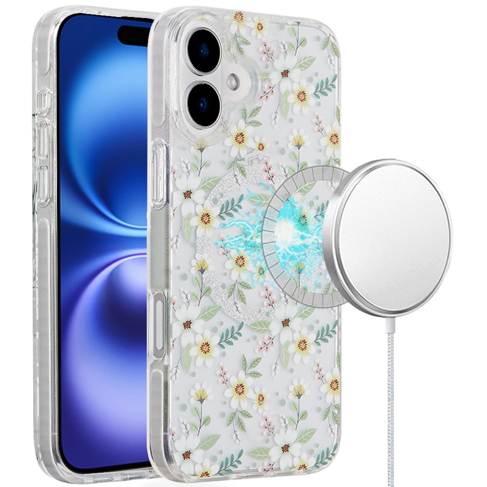 [polybag] for iphone 16 pro 6.3 inch magnetic double layer imd design case green floral
