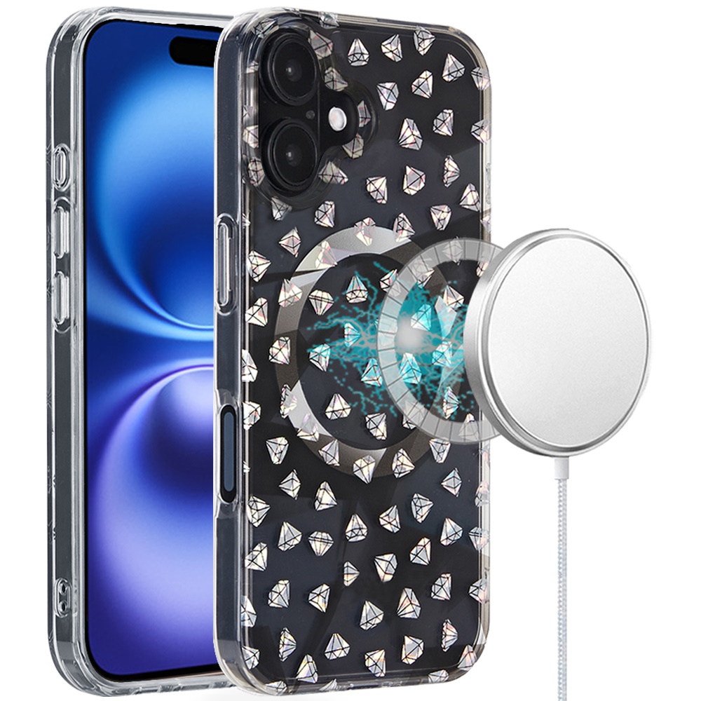 for iphone 16 plus 6.7 inch magnetic double layer imd design case smoke diamond holographic