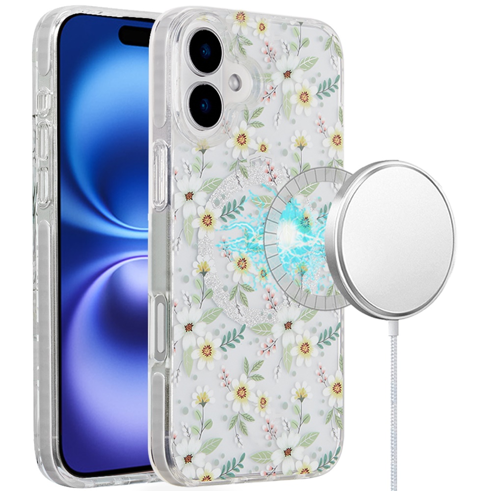 for iphone 16 6.1 inch magnetic double layer imd design case green floral