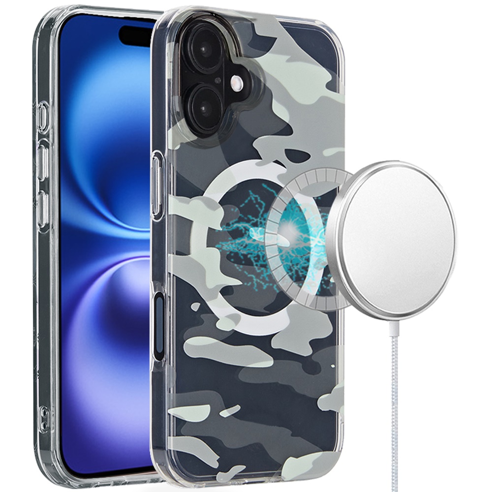 for iphone 16 6.1 inch magnetic double layer imd design case green camo