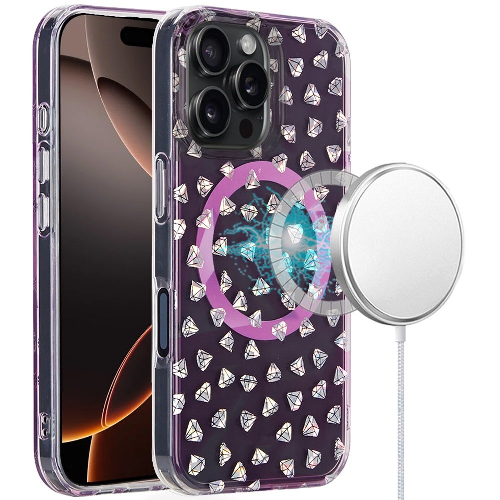 for iphone 16 pro 6.3 inch magnetic double layer imd design case diamond holographic pink