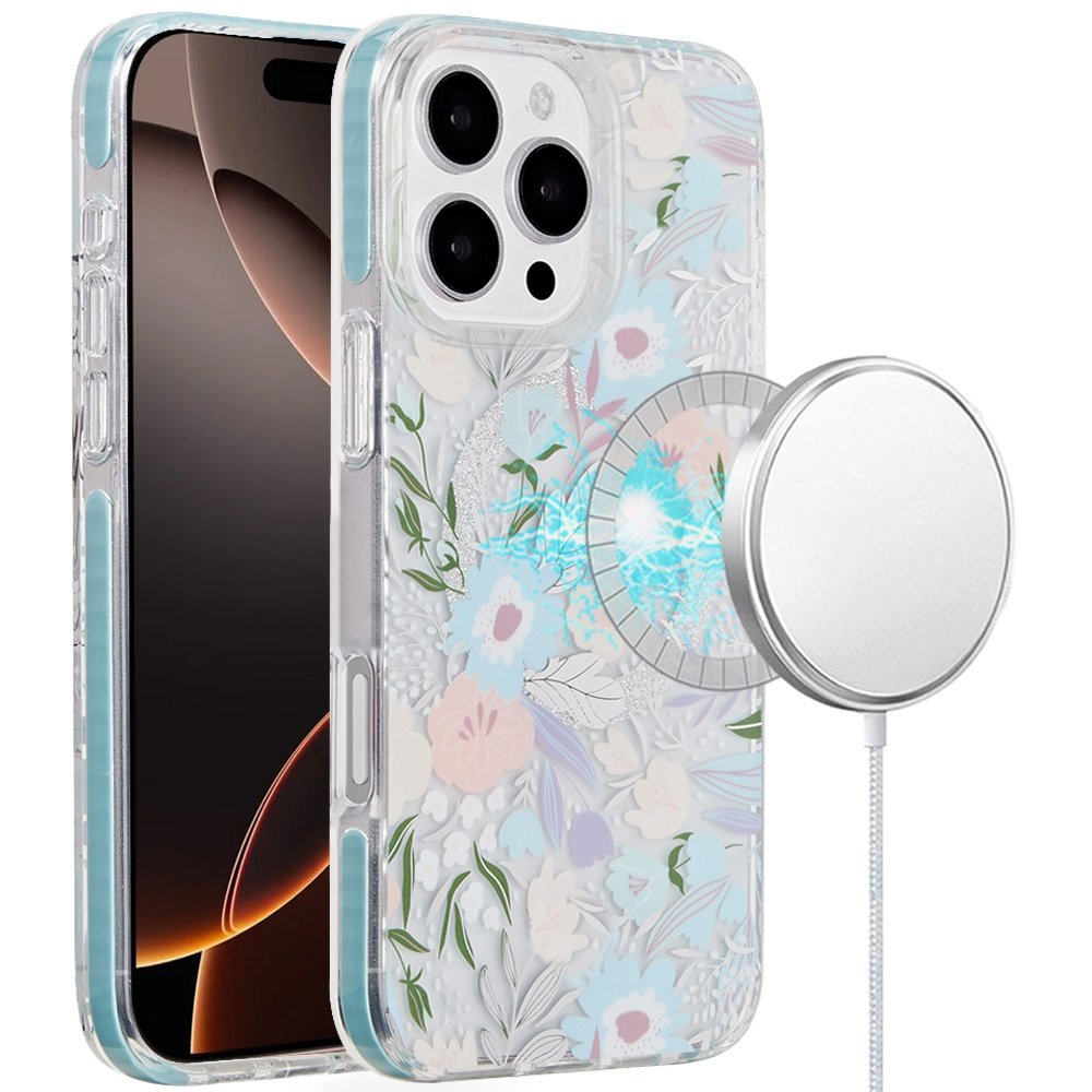 for iphone 16 pro 6.3 inch magnetic double layer imd design case floral a