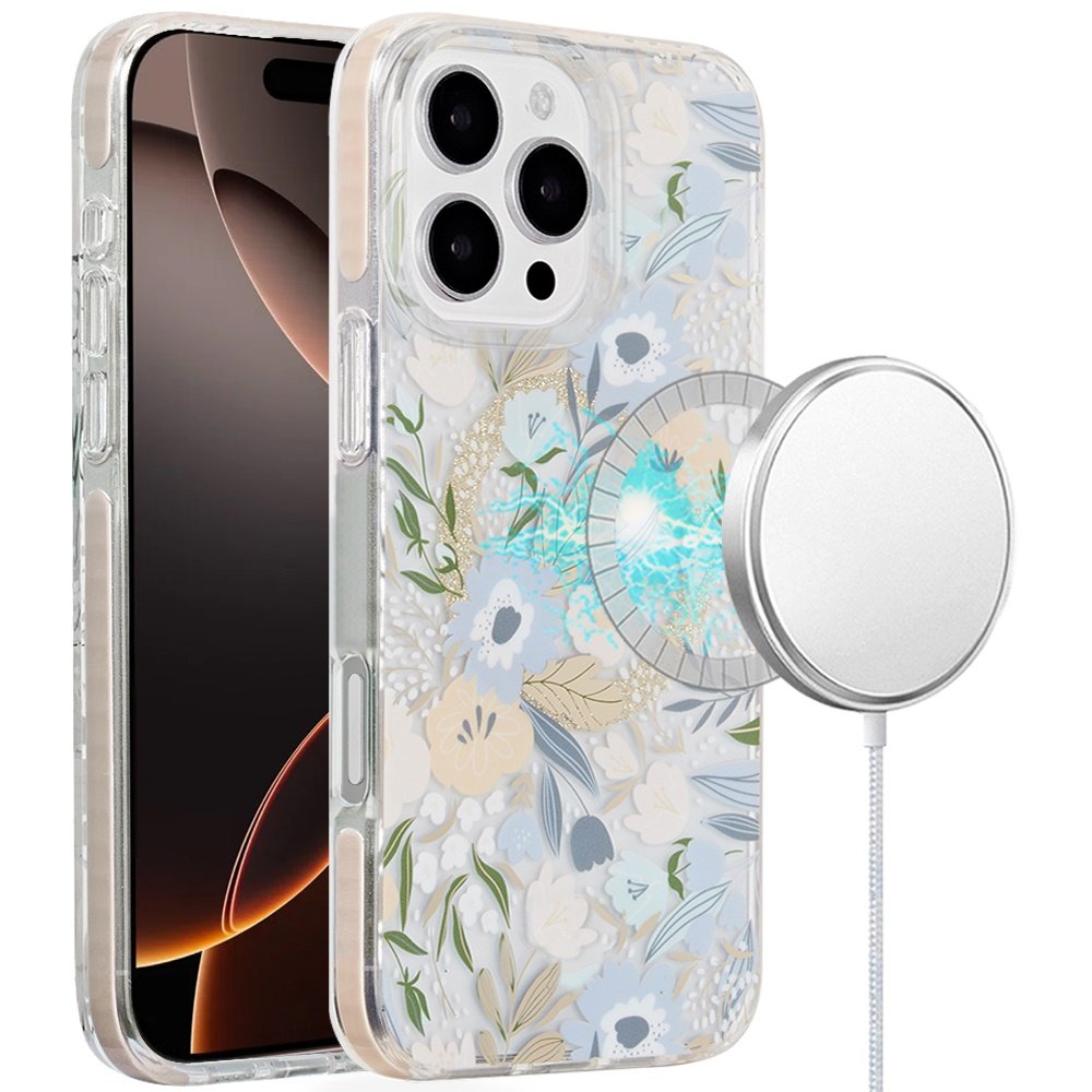 for iphone 16 pro 6.3 inch magnetic double layer imd design case floral b