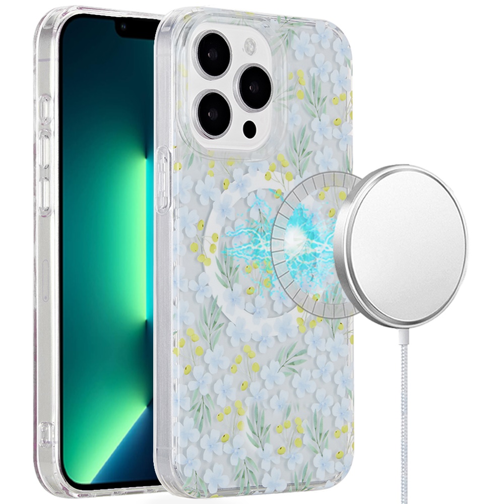 for iphone 13 pro max magnetic double layer imd design case floral c