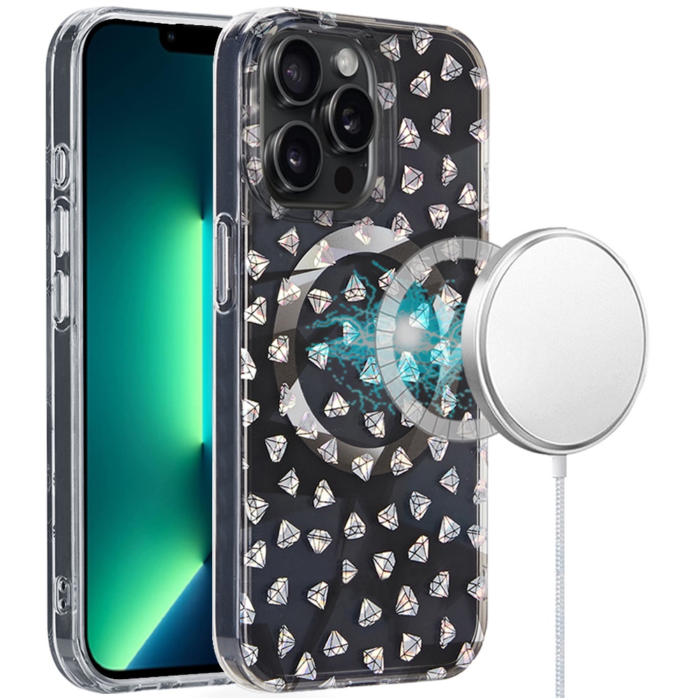 for iphone 13 pro max magnetic double layer imd design case smoke diamond holographic