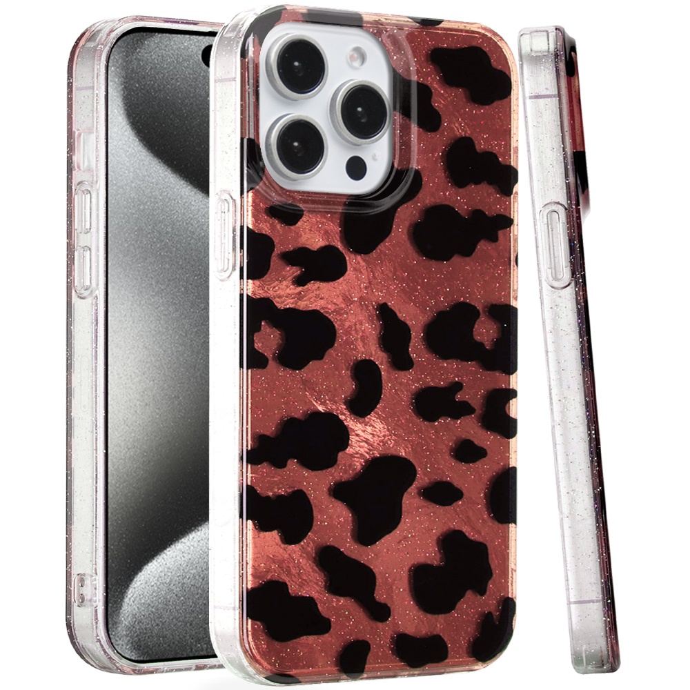for ip15 pro max glitter double layer design imd tpu case beauty leopard