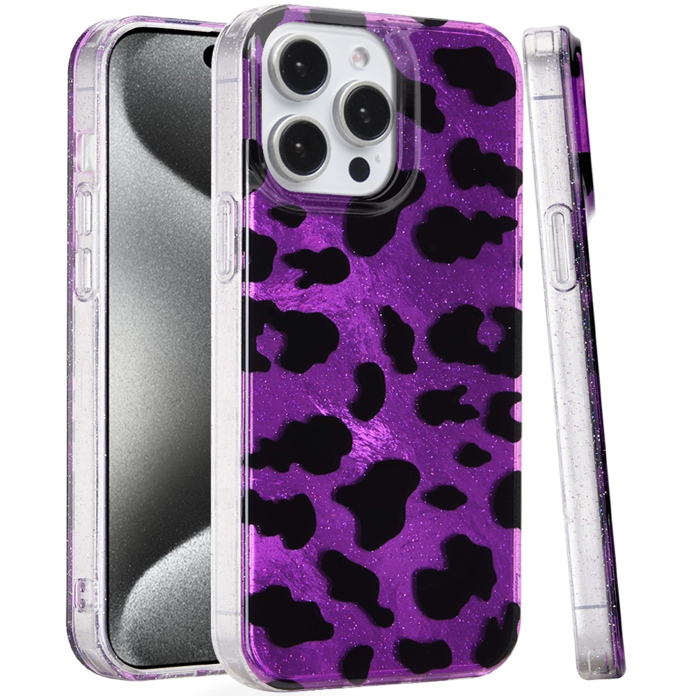 for ip15 pro max glitter double layer design imd tpu case purple leopard