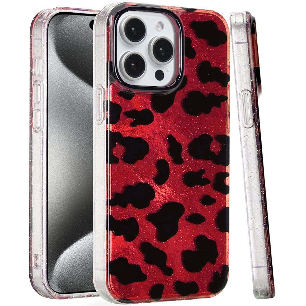 for ip15 pro max glitter double layer design imd tpu case red leopard